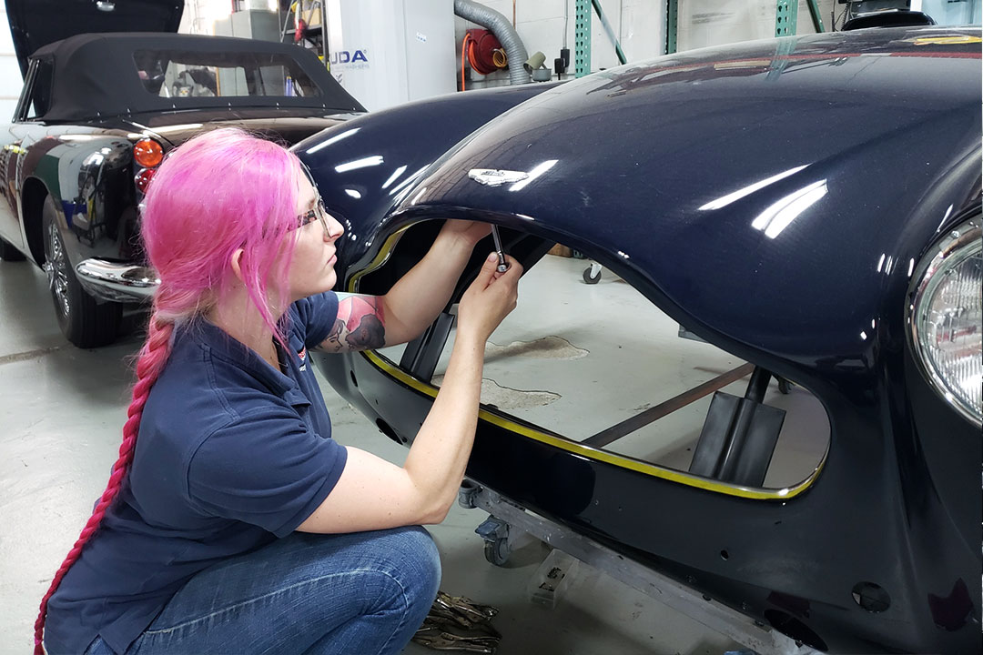 Like all restoration apprentices, Kira is learning many different automotive skills.