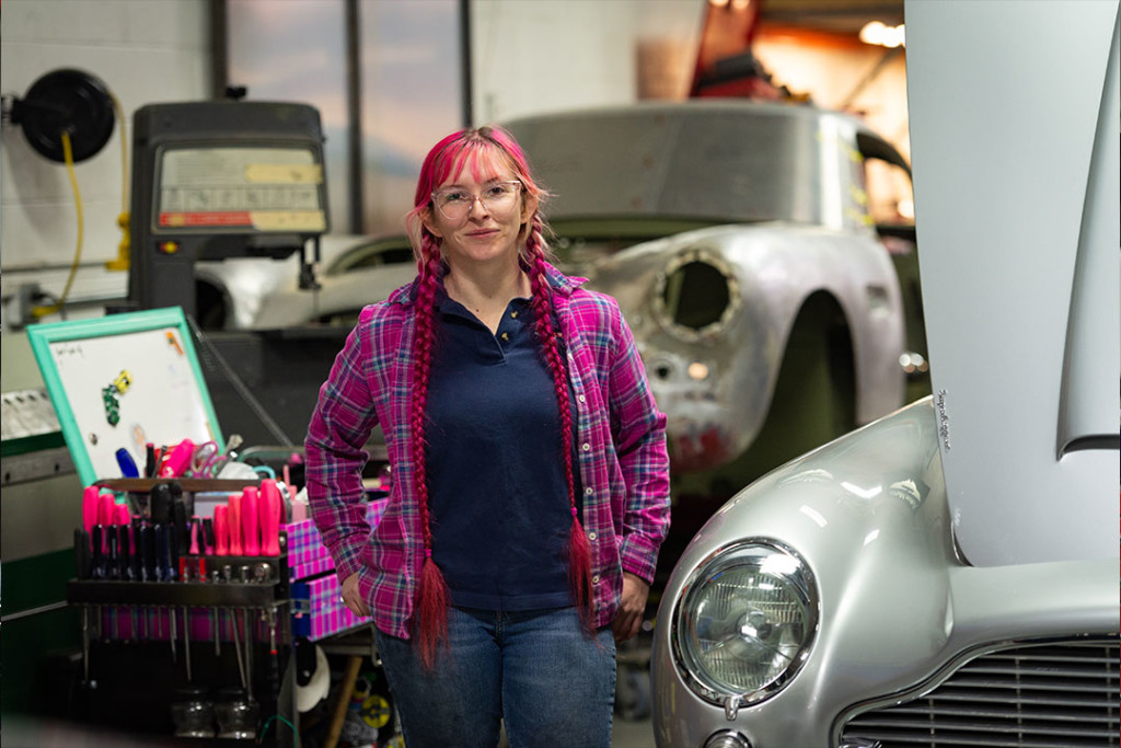 Kira Mundhenk auto restoration apprentice at Steel Wings.
